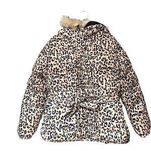 Forever21 Leopard Print Women Jacket with Faux Fur Hood